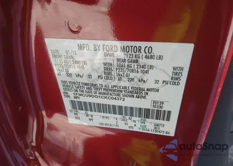 2012 Ford Escape Xlt z USA, uszkodzony, nr VIN 1FMCU9DG1CKC04372